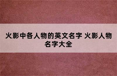 火影中各人物的英文名字 火影人物名字大全